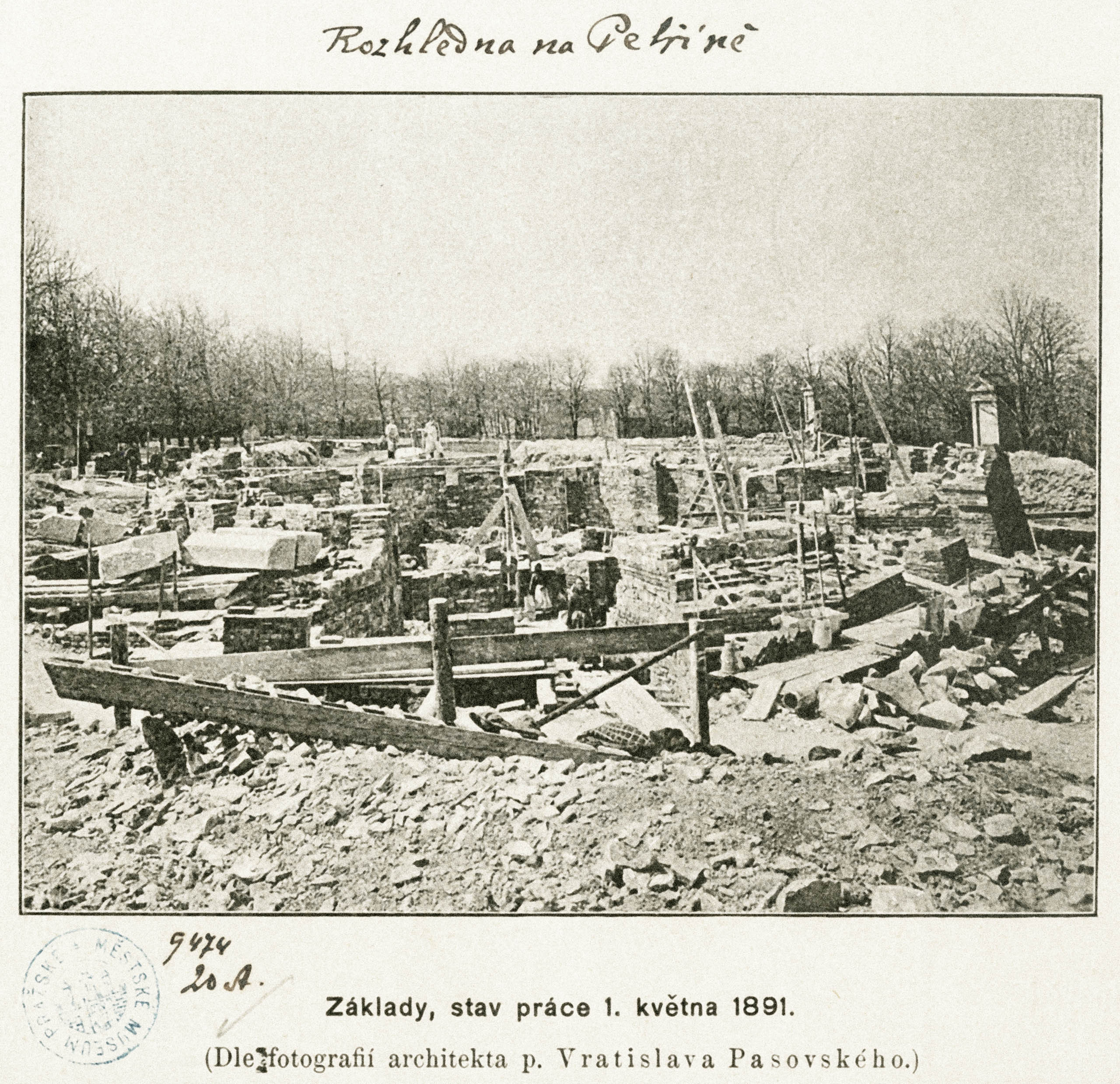 Photo: Construction of the Petřín Tower, credit: Muzeum hl. m. Prahy (The Museum of Prague)

