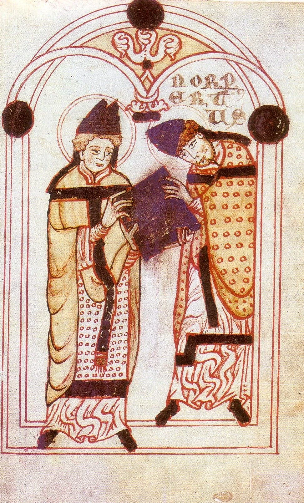 Sant'Agostino trasmette a Norberto le sue regole religiose, in miniatura dalla prima biografia di Norberto, intorno al 1140. | Fonte: www.wikipedia.cz