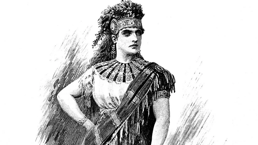 Teresa Stolz v roli aidy, kresba: Josef Mukařovský, 1886
