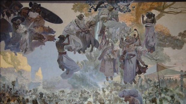 2. plátno cyklu Slovanská epopej: Slavnost Svantovítova (1912) | zdroj: www.muchafoundation.org