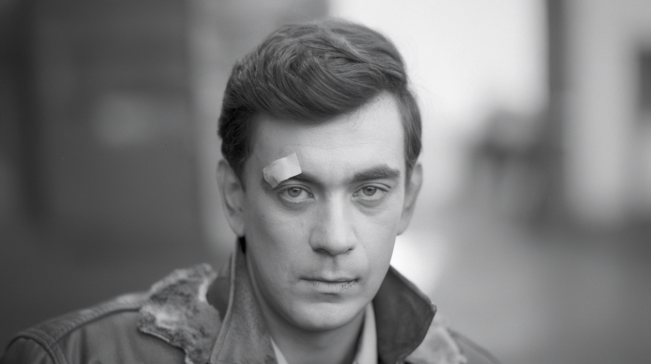 Herec Petr Čepek v roli bývalého nadporučíka anglického letectva ve filmu Františka Vláčila 