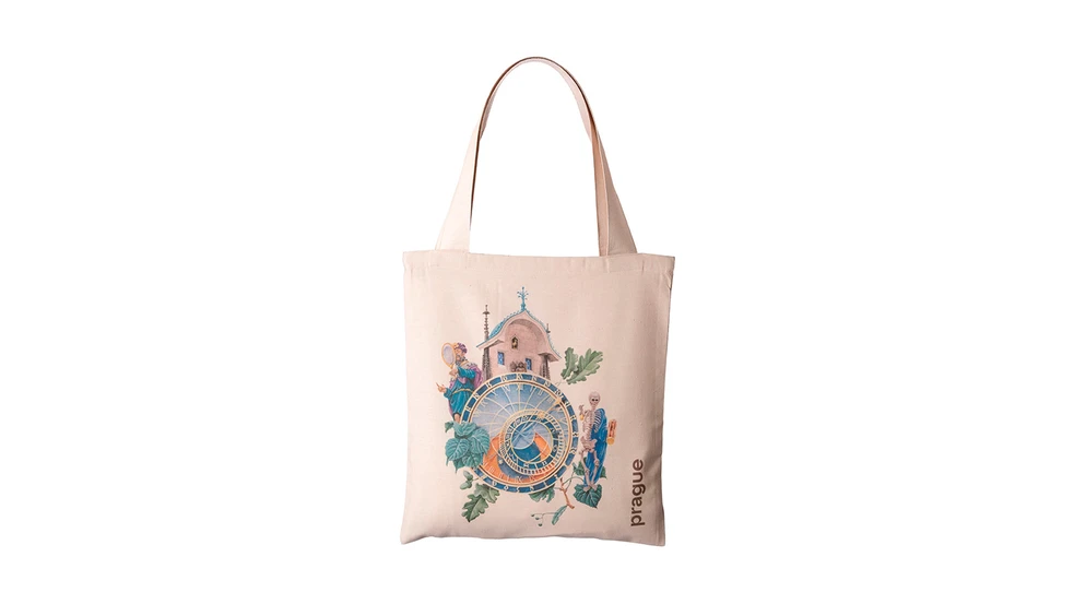 Prague Landmarks Tote Bag — Astronomical Clock, English