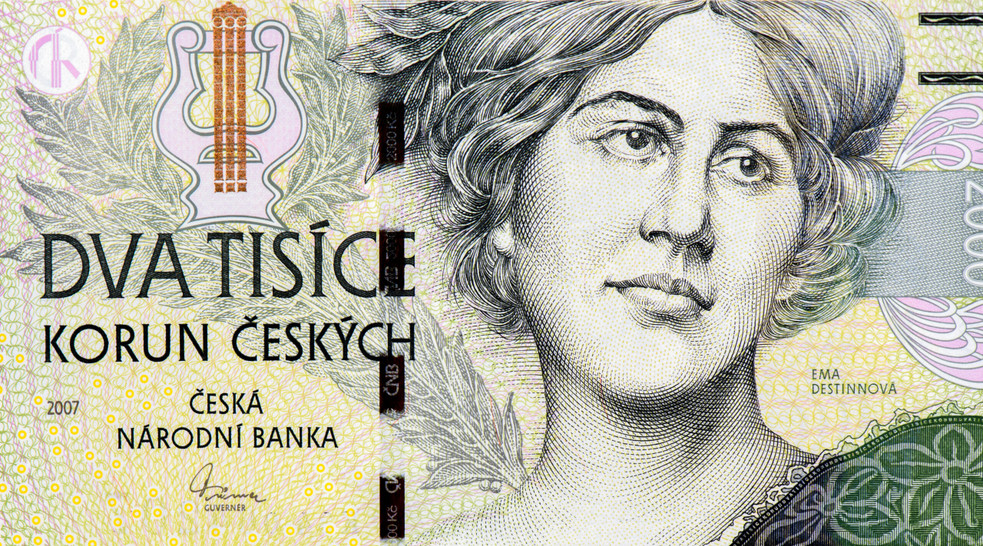 Ema Destinnova - Czech operatic soprano. Lyre. Portrait from Czech Republic 2000 Korun 2007 Banknotes.