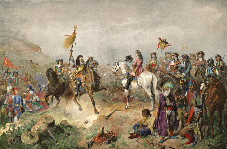 Ludwig Wilhelm und Karl von Lothringen in der Schlacht bei Mohács 1687. 
Wilhelm Camphausen, Public domain, via Wikimedia Commons